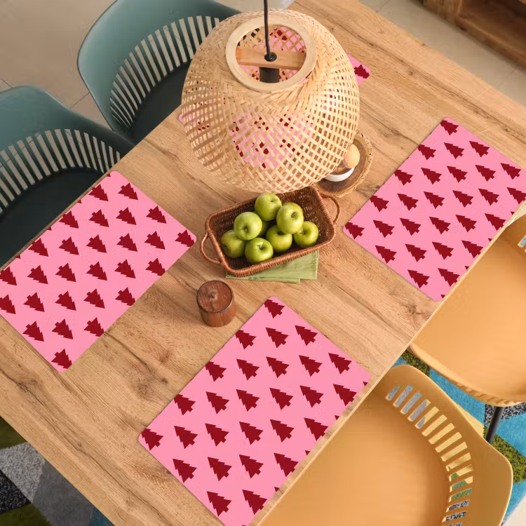 Placemat - 6 stuks - Kerstboom - Rood - Roze — 6