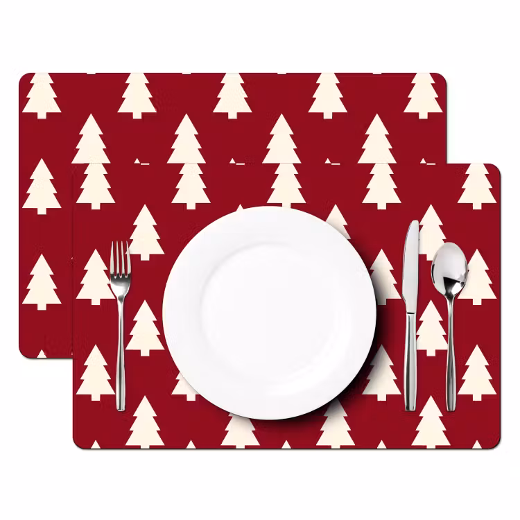 Placemat - 6 stuks - Kerstboom - Rood - Wit — 2