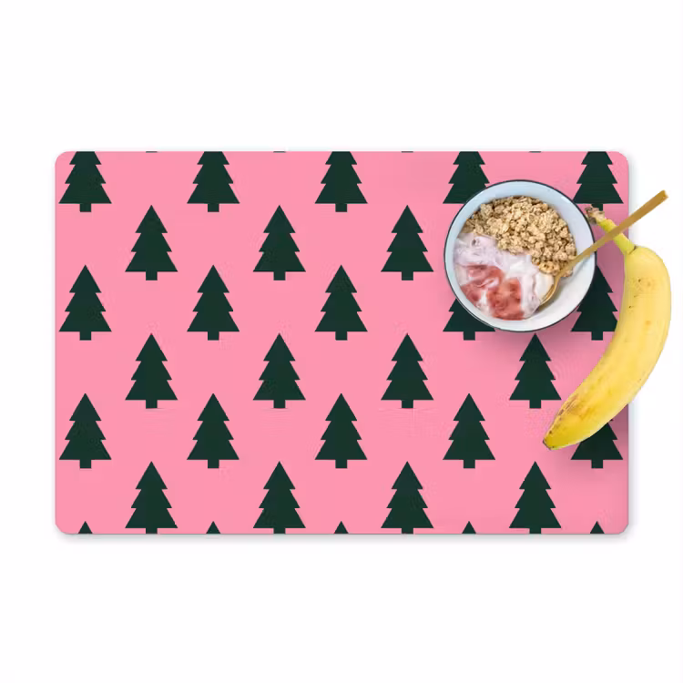 Placemat - 6 stuks - Kerstboom - Roze - Groen — 1