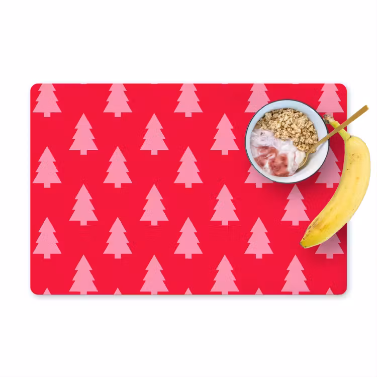 Placemat - 6 stuks - Kerstboom - Roze - Rood — 1