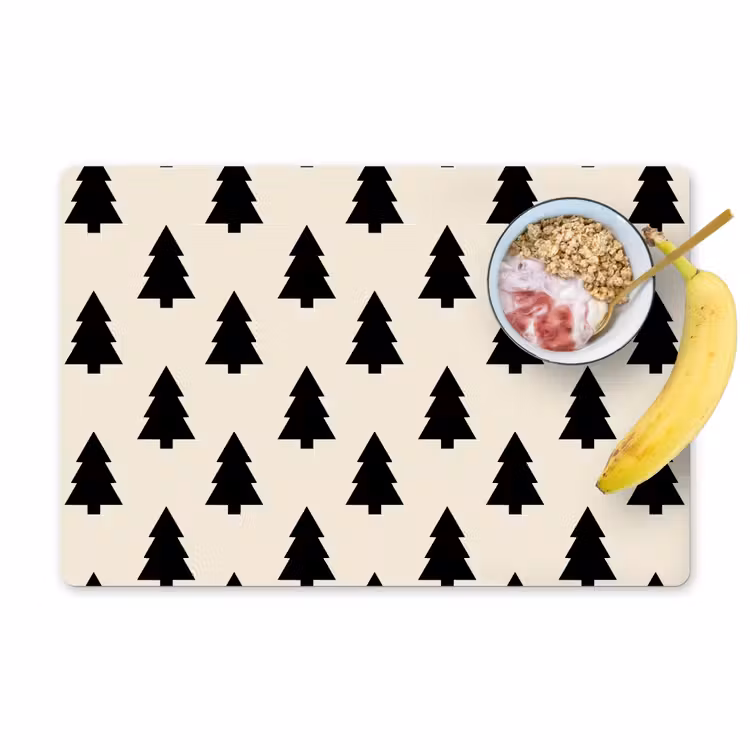 Placemat - 6 stuks - Kerstboom - Wit - Zwart — 1