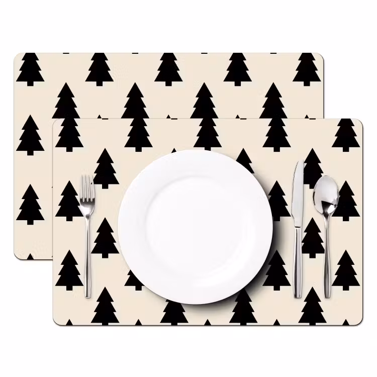 Placemat - 6 stuks - Kerstboom - Wit - Zwart — 2