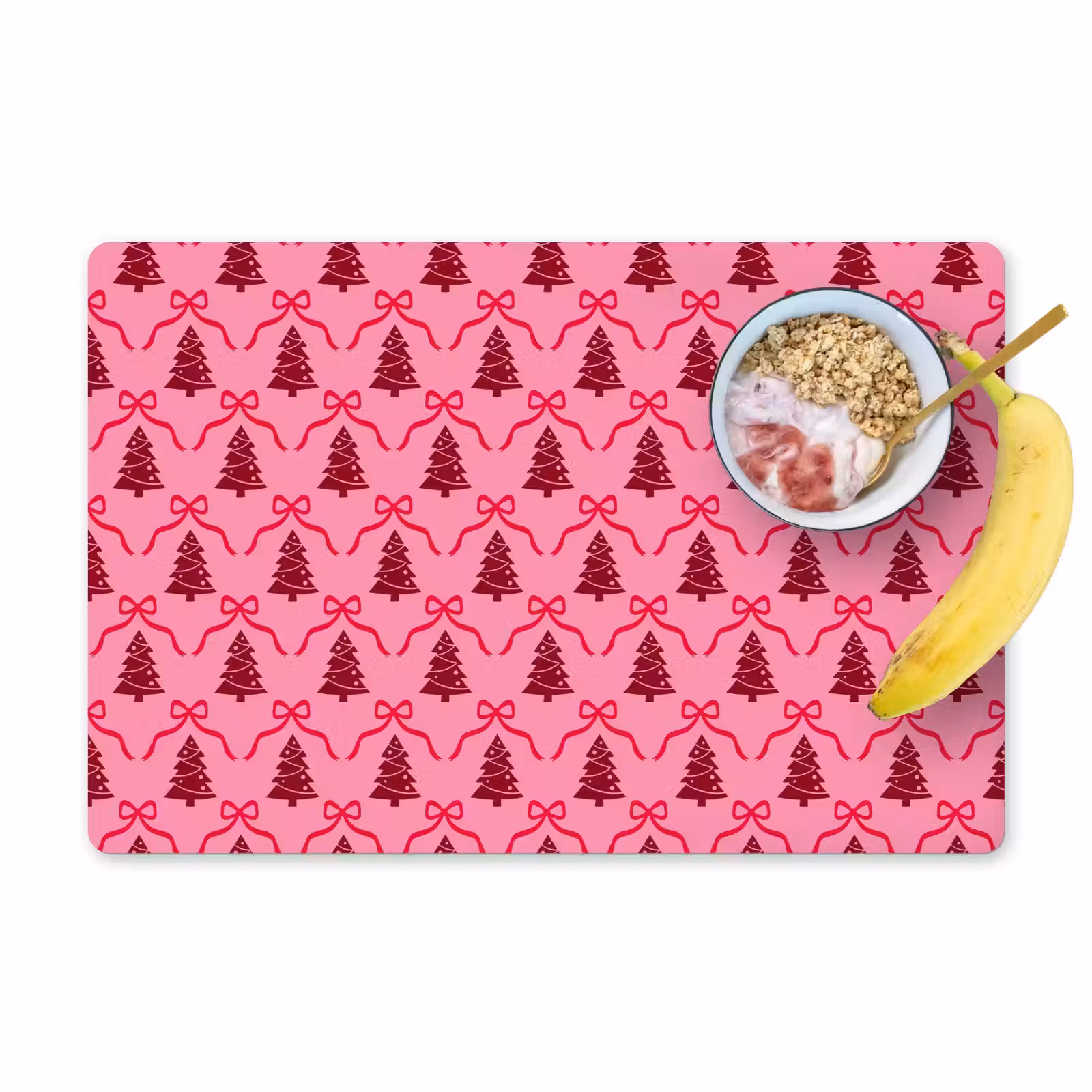 Placemat - 6 stuks - Kerst - Rood - Roze - Strik — 1