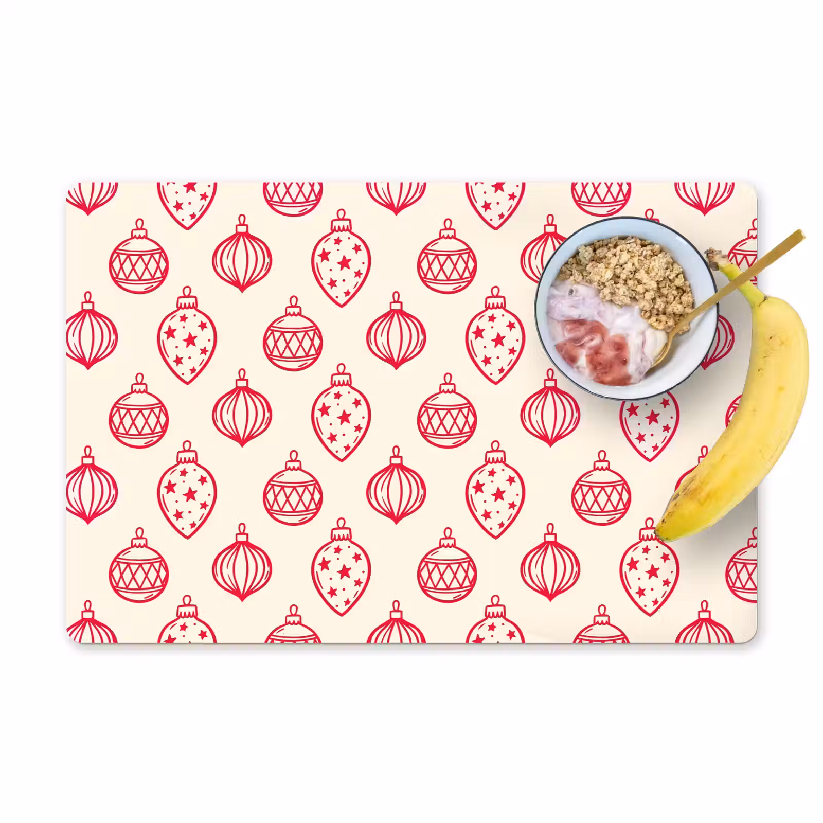 Placemat - 6 stuks - Kerstbal - Crème - Rood — 1
