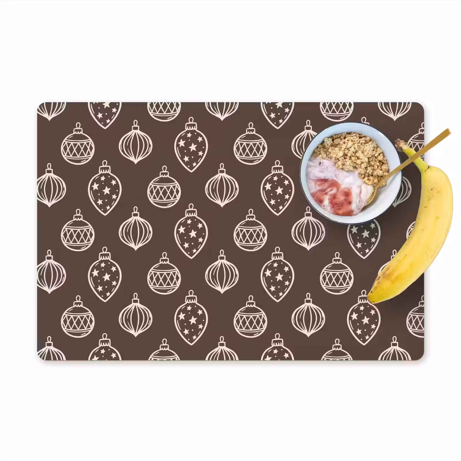 Placemat - 6 stuks - Kerstbal - Grijs - Crème — 1