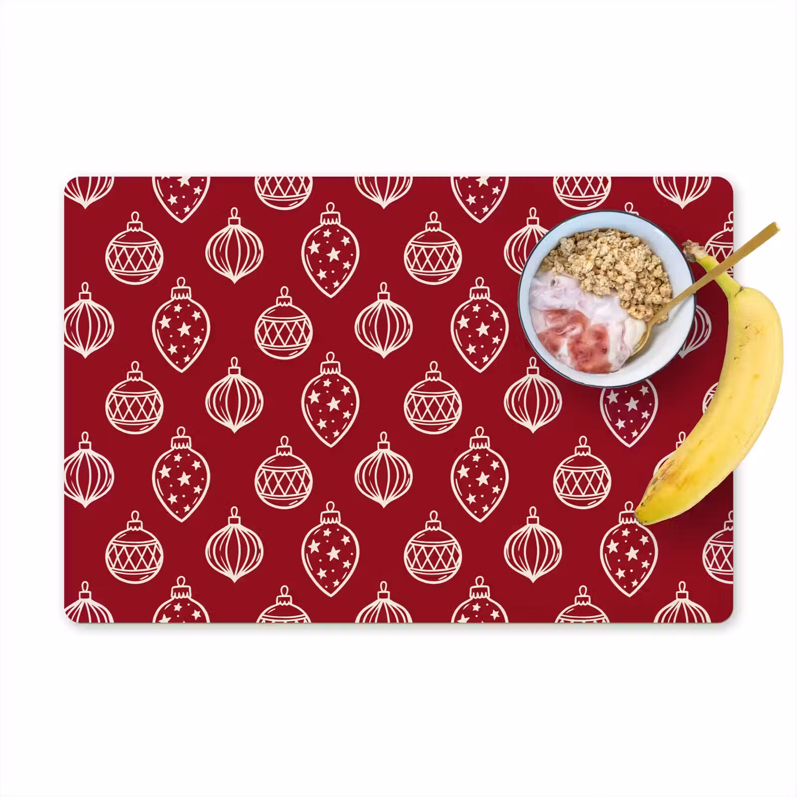Placemat - 6 stuks - Kerstbal - Rood - Crème — 1