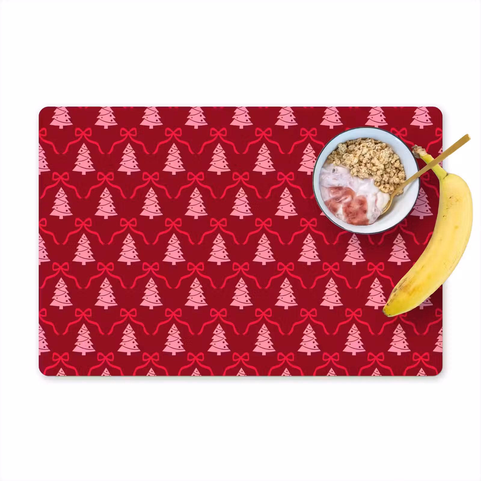 Placemat - 6 stuks - Strik - Rood - Roze - Kerst — 1