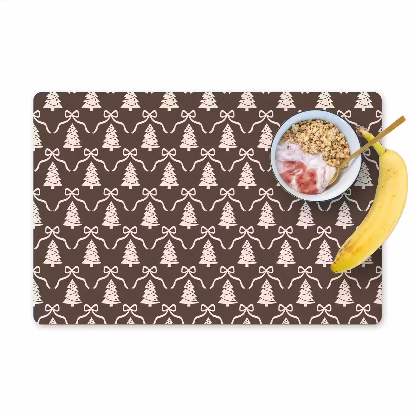 Placemat - 6 stuks - Strik - Taupe - Wit - Kerst — 1