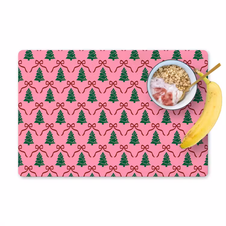 Placemat - 6 stuks - Kerst - Roze - Rood - Strik — 1