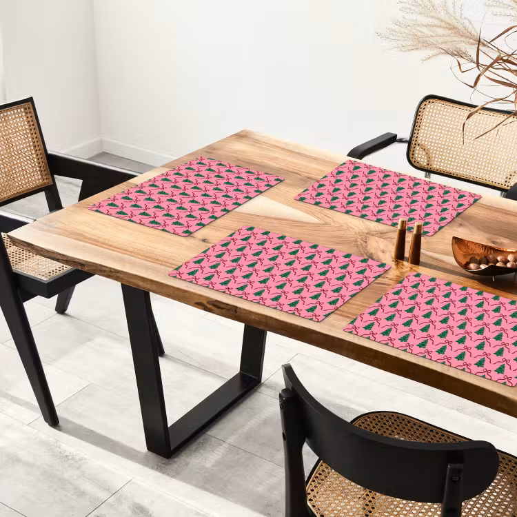 Placemat - 6 stuks - Kerst - Roze - Rood - Strik — 5