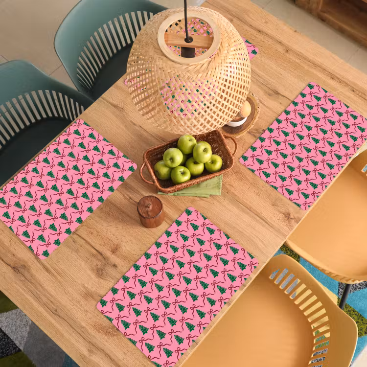 Placemat - 6 stuks - Kerst - Roze - Rood - Strik — 6
