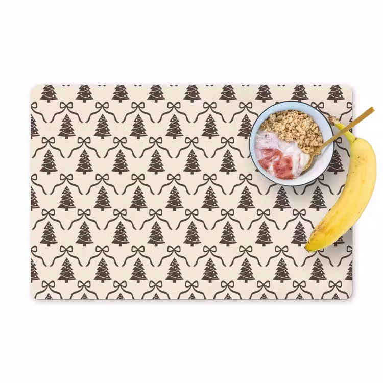 Placemat - 6 stuks - Kerst - Taupe - Crème - Strik — 1