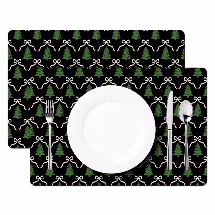 Placemat - 6 stuks - Kerst - Zwart - Wit - Strik — 2