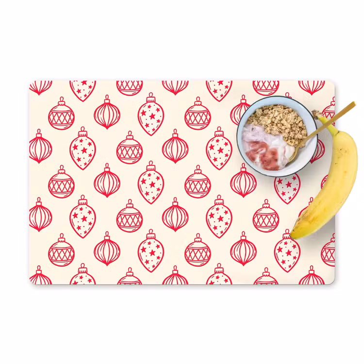 Placemat - 6 stuks - Kerstbal - Crème - Rood — 1