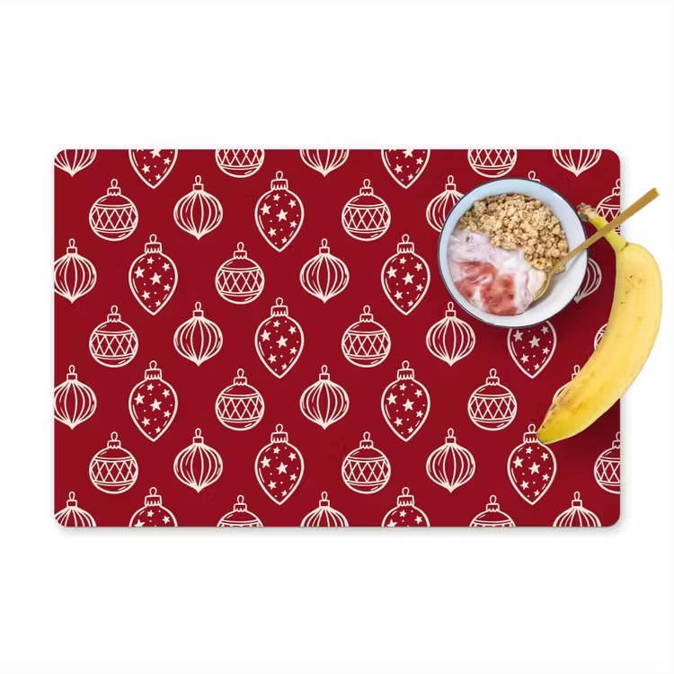 Placemat - 6 stuks - Kerstbal - Rood - Crème — 1