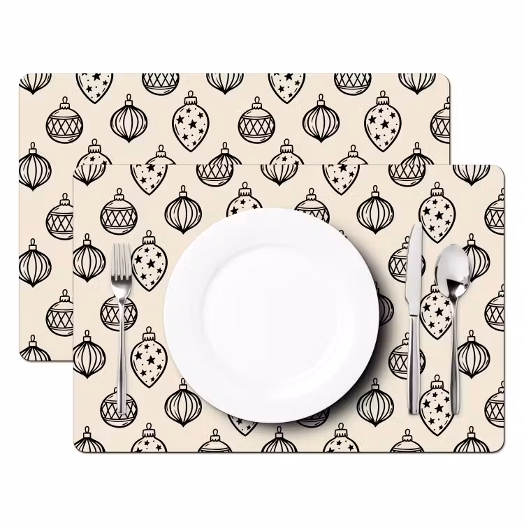 Placemat - 6 stuks - Kerstbal - Zwart - Wit — 2