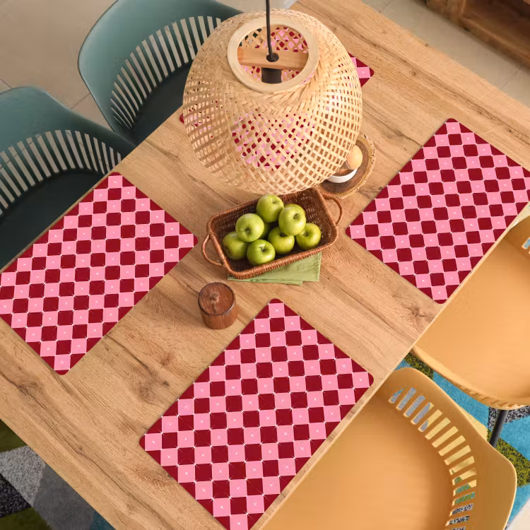 Placemat - 6 stuks - Ster - Rood - Roze - Kerst — 6