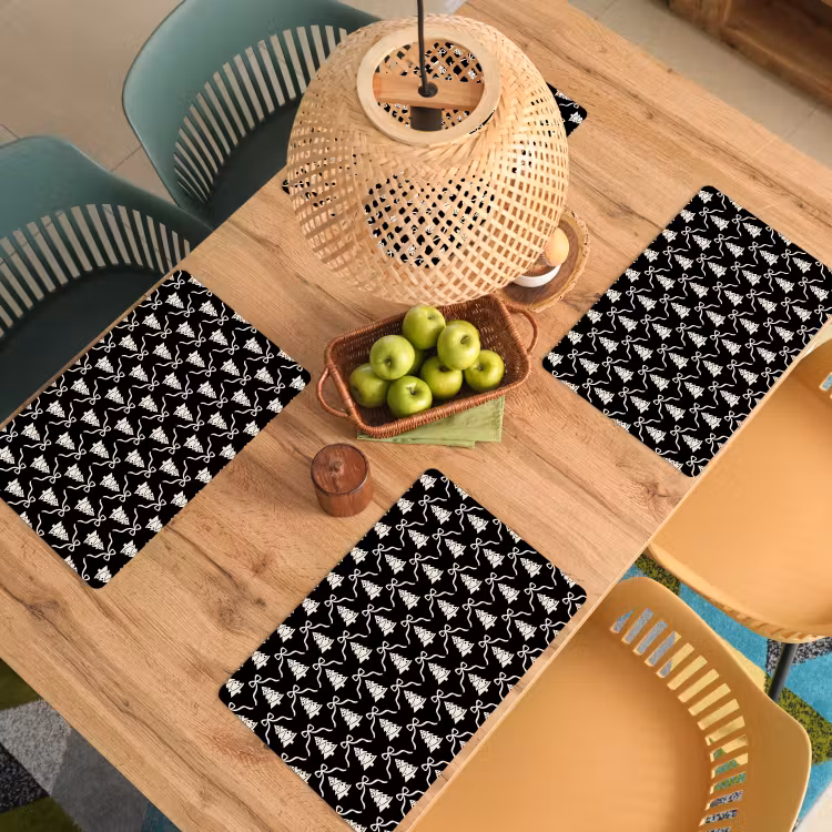 Placemat - 6 stuks - Strik - Wit - Zwart - Kerst — 6