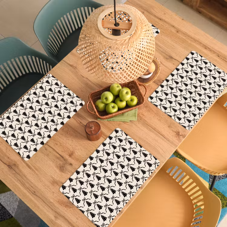 Placemat - 6 stuks - Strik - Zwart - Wit - Kerst — 6