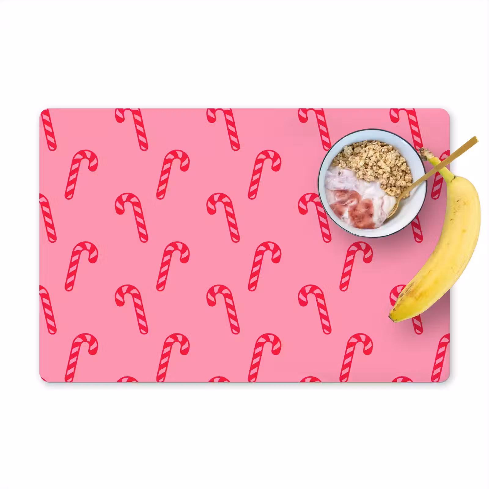 Placemat - 6 stuks - Kerst - Rood - Roze - Zuurstok — 1