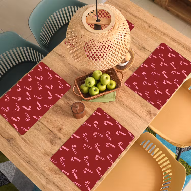 Placemat - 6 stuks - Kerst - Burgundy - Roze - Zuurstok — 6