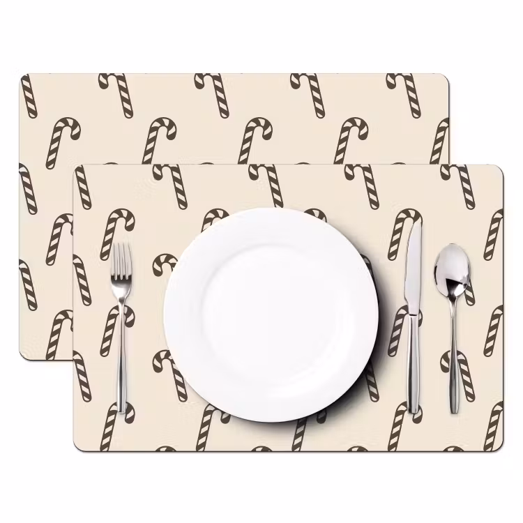 Placemat - 6 stuks - Kerst - Grijs - Crème - Zuurstok — 2