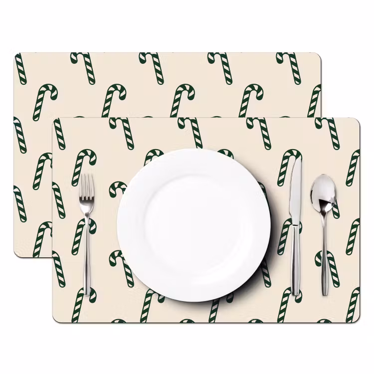 Placemat - 6 stuks - Kerst - Groen - Crème - Zuurstok — 2