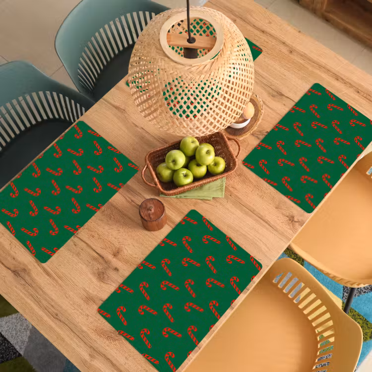 Placemat - 6 stuks - Kerst - Groen - Rood - Zuurstok — 6