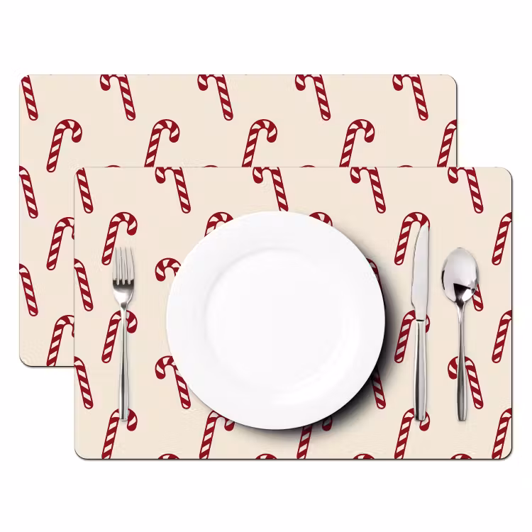 Placemat - 6 stuks - Kerst - Rood - Crème - Zuurstok — 2