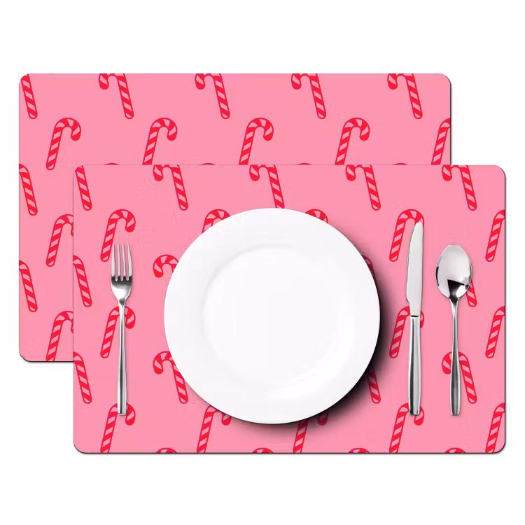 Placemat - 6 stuks - Kerst - Rood - Roze - Zuurstok — 2