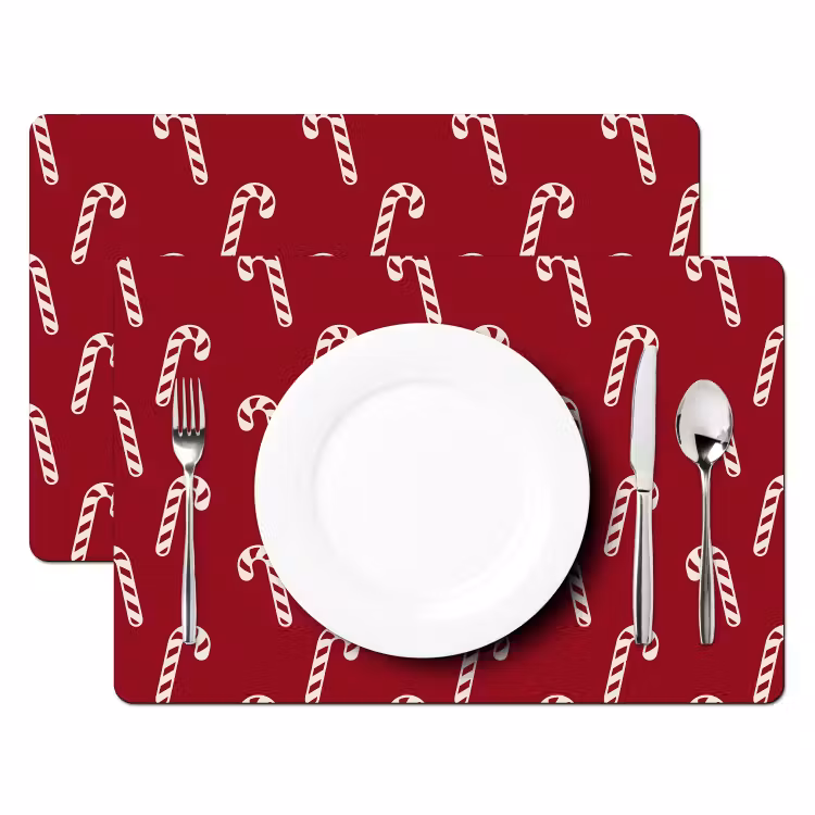 Placemat - 6 stuks - Kerst - Rood - Wit - Zuurstok — 2