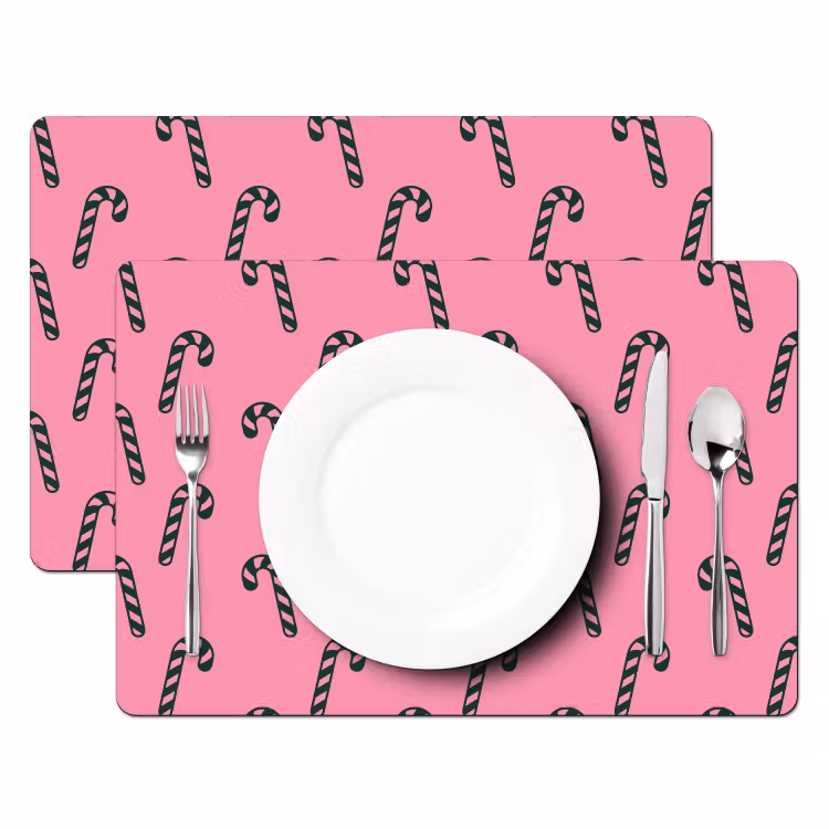 Placemat - 6 stuks - Kerst - Roze - Groen - Zuurstok — 2