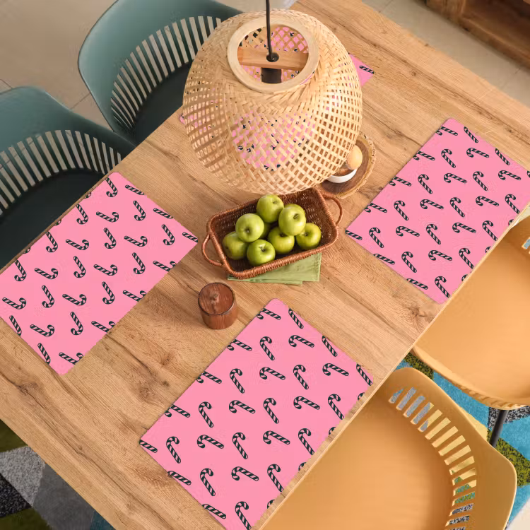 Placemat - 6 stuks - Kerst - Roze - Groen - Zuurstok — 6