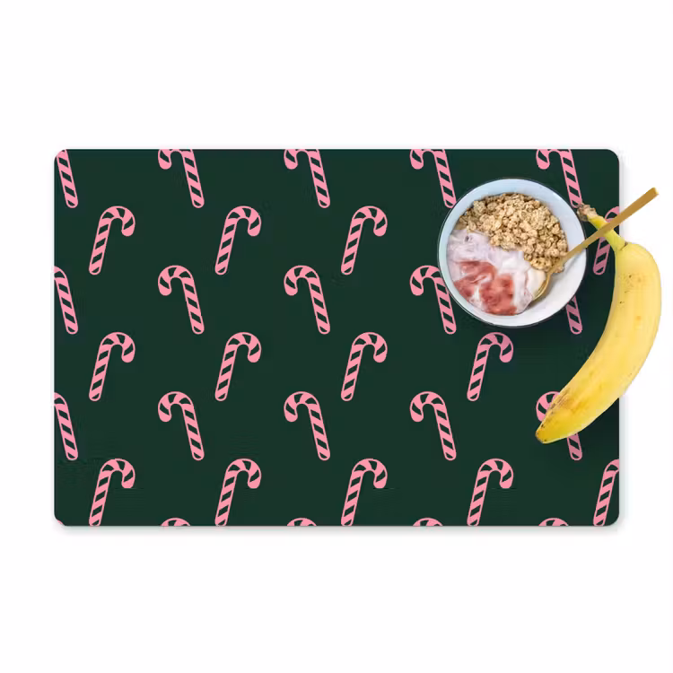 Placemat - 6 stuks - Kerst - Roze - Groen - Zuurstok — 1