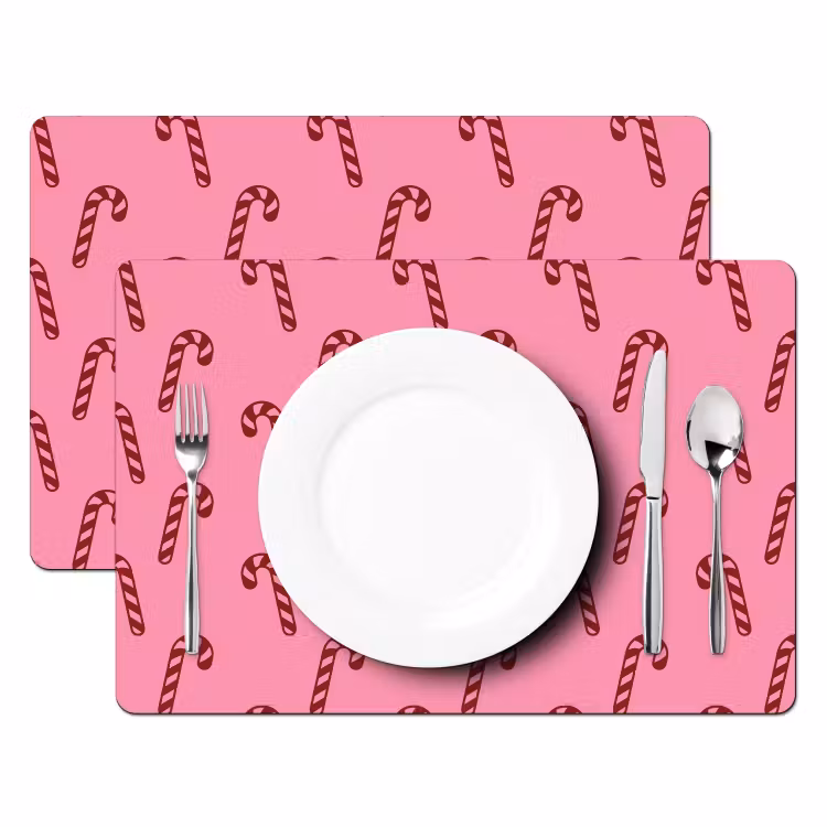 Placemat - 6 stuks - Kerst - Roze - Zuurstok - Rood — 2