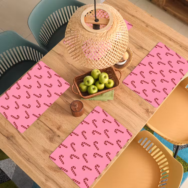 Placemat - 6 stuks - Kerst - Roze - Zuurstok - Rood — 6