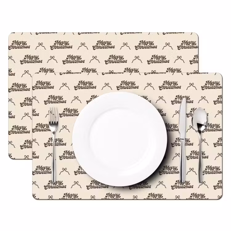 Placemat - 6 stuks - Tekst - Bruin - Crème - Strik — 2