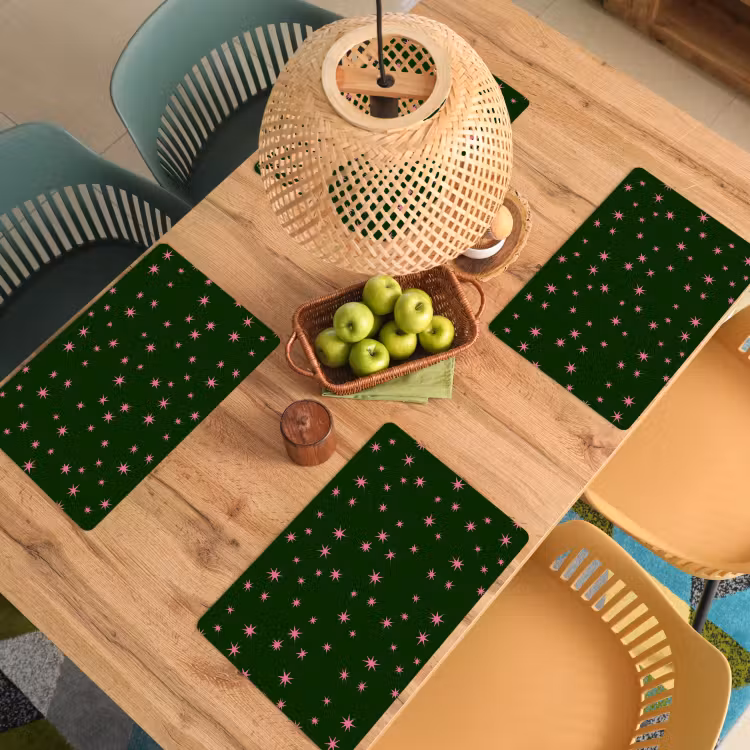 Placemat - 6 stuks - Ster - Roze - Groen - Kerst — 6