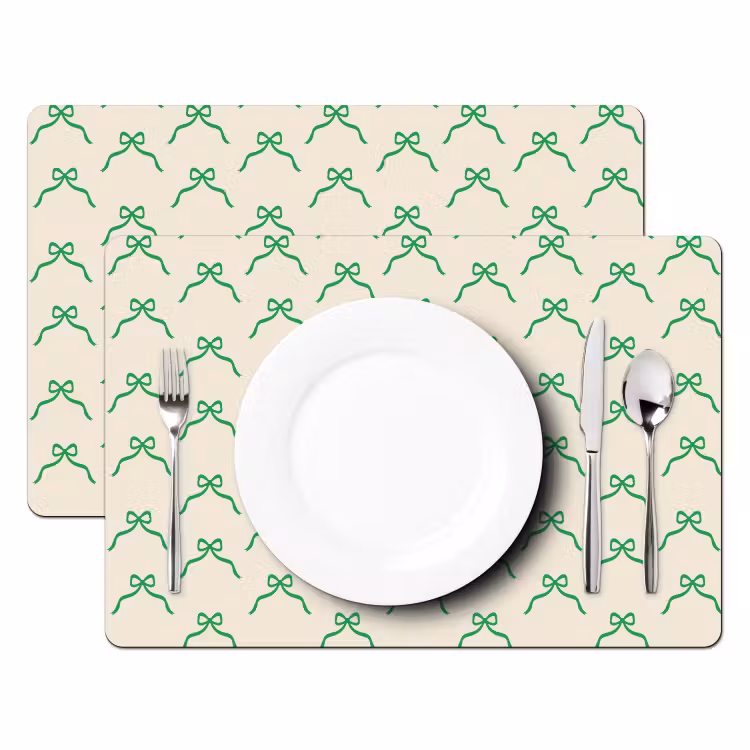 Placemat - 6 stuks - Strik - Crème - Groen - Kerst — 2