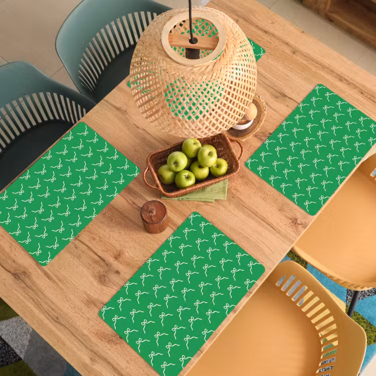 Placemat - 6 stuks - Strik - Kerst - Groen - Wit — 6
