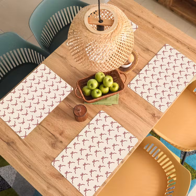 Placemat - 6 stuks - Strik - Rood - Crème - Kerst — 6