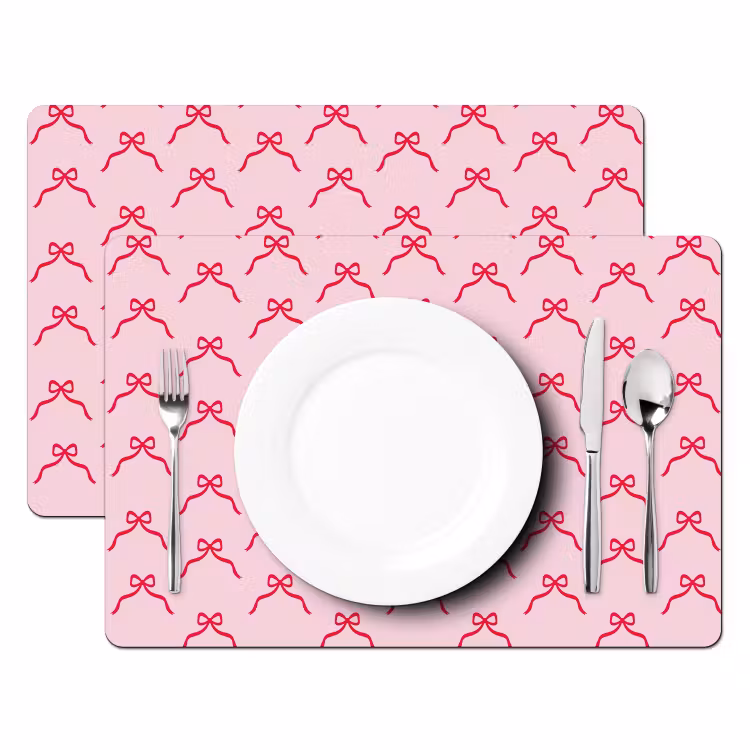 Placemat - 6 stuks - Strik - Rood - Kerst - Roze — 2