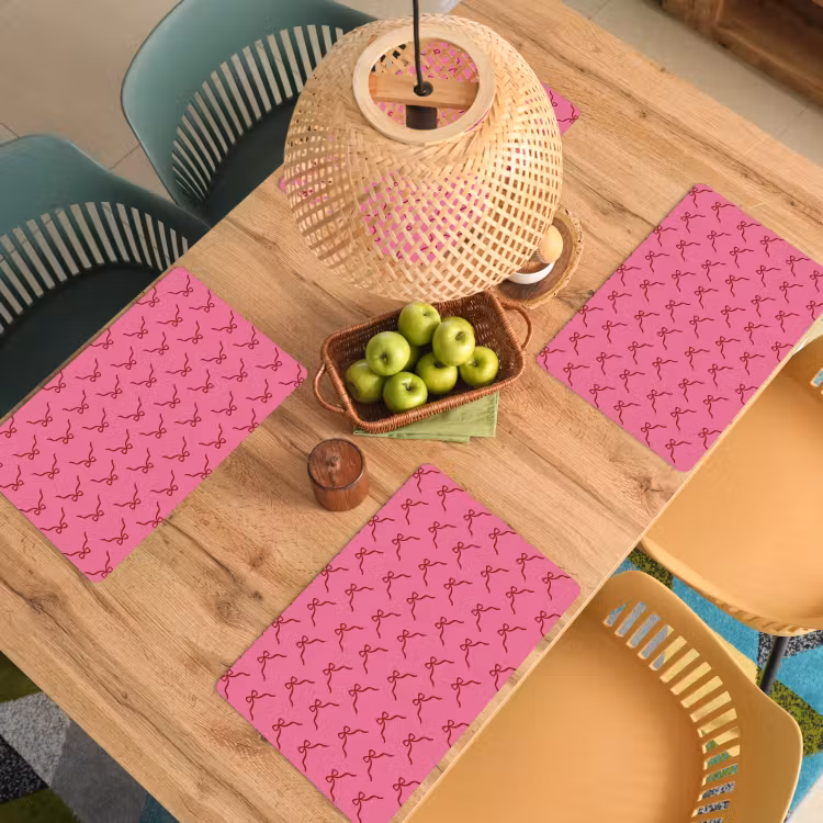 Placemat - 6 stuks - Strik - Rood - Roze - Kerst — 6
