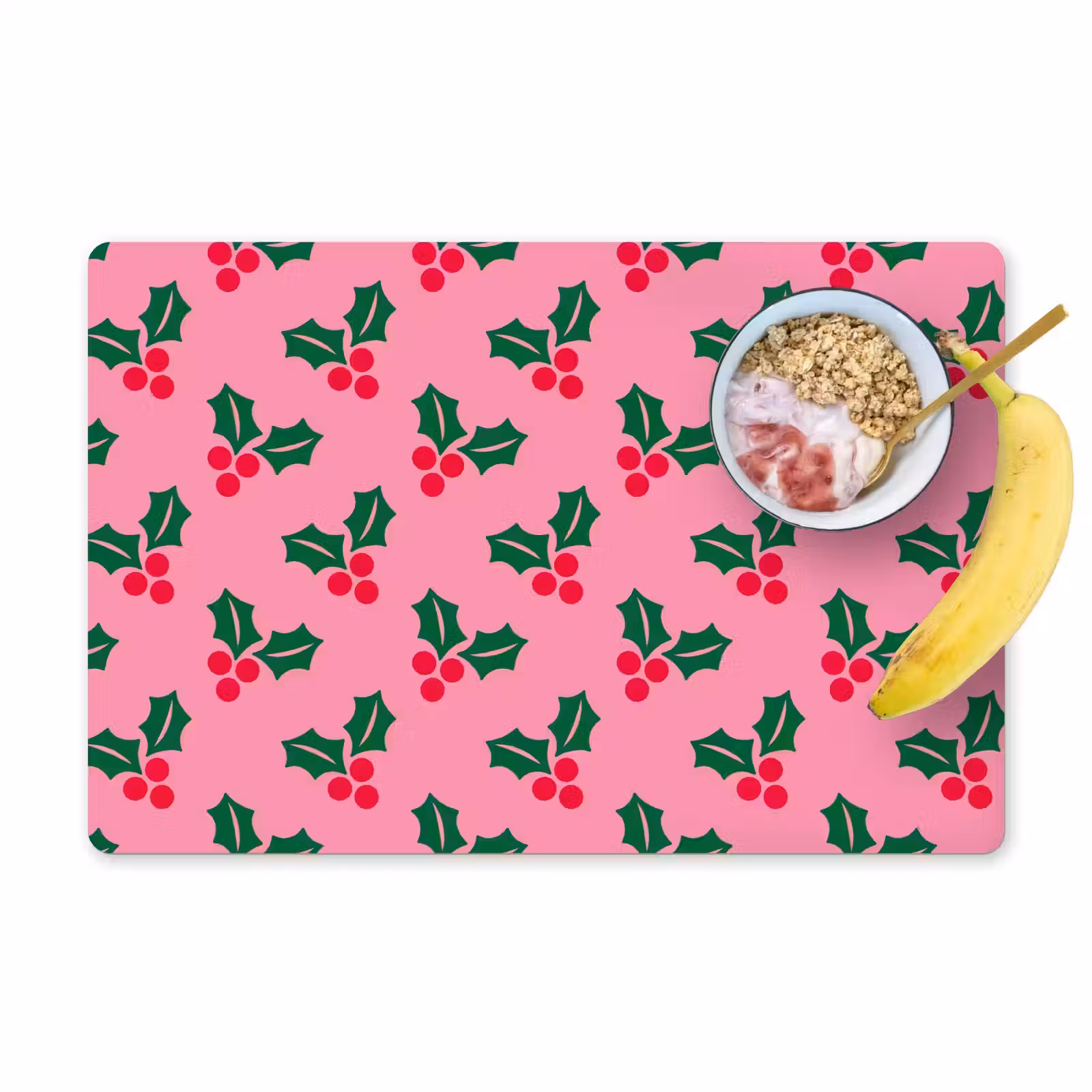 Placemat - 6 stuks - Hulst - Kerst - Roze — 1