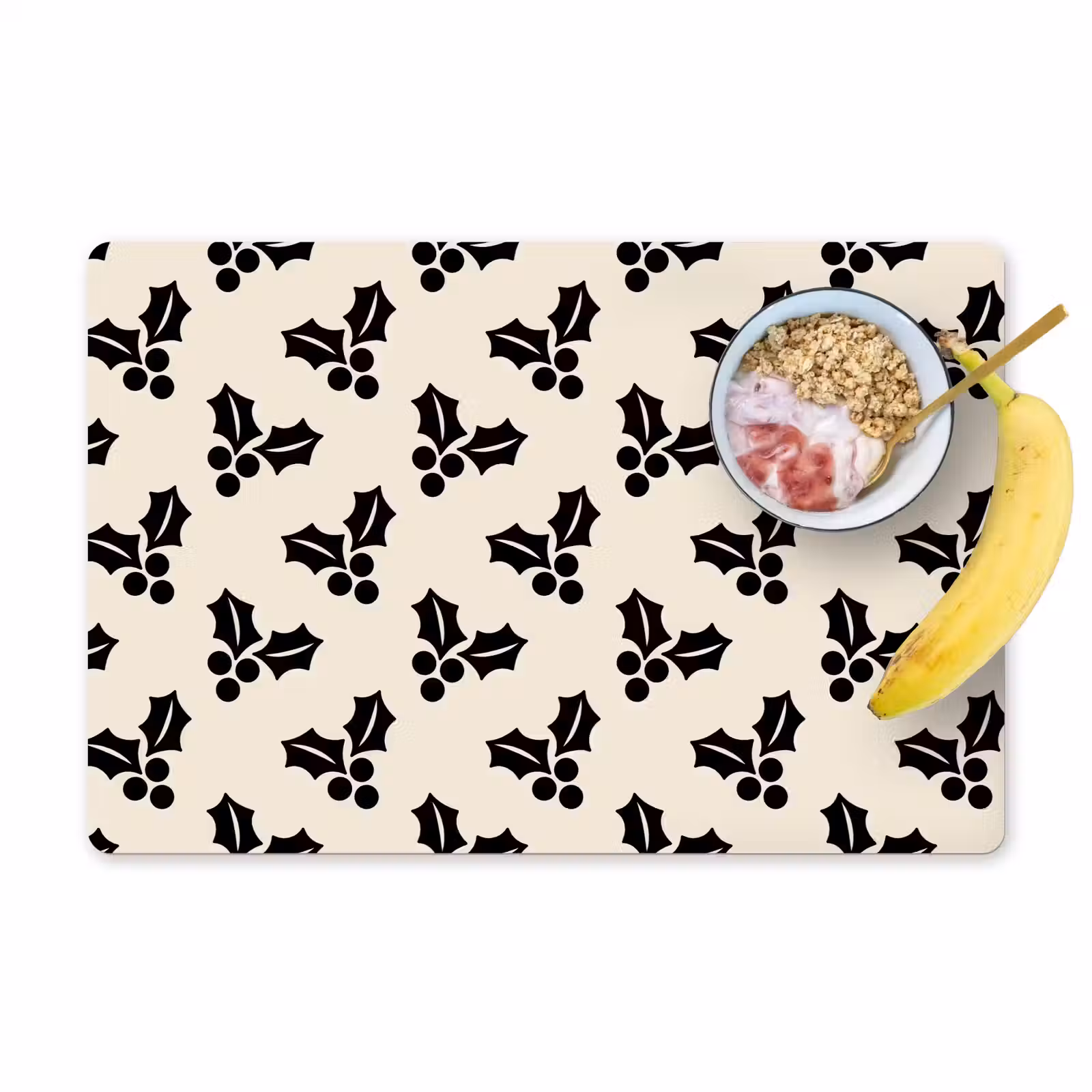 Placemat - 6 stuks - Hulst - Wit - Zwart - Kerst — 1