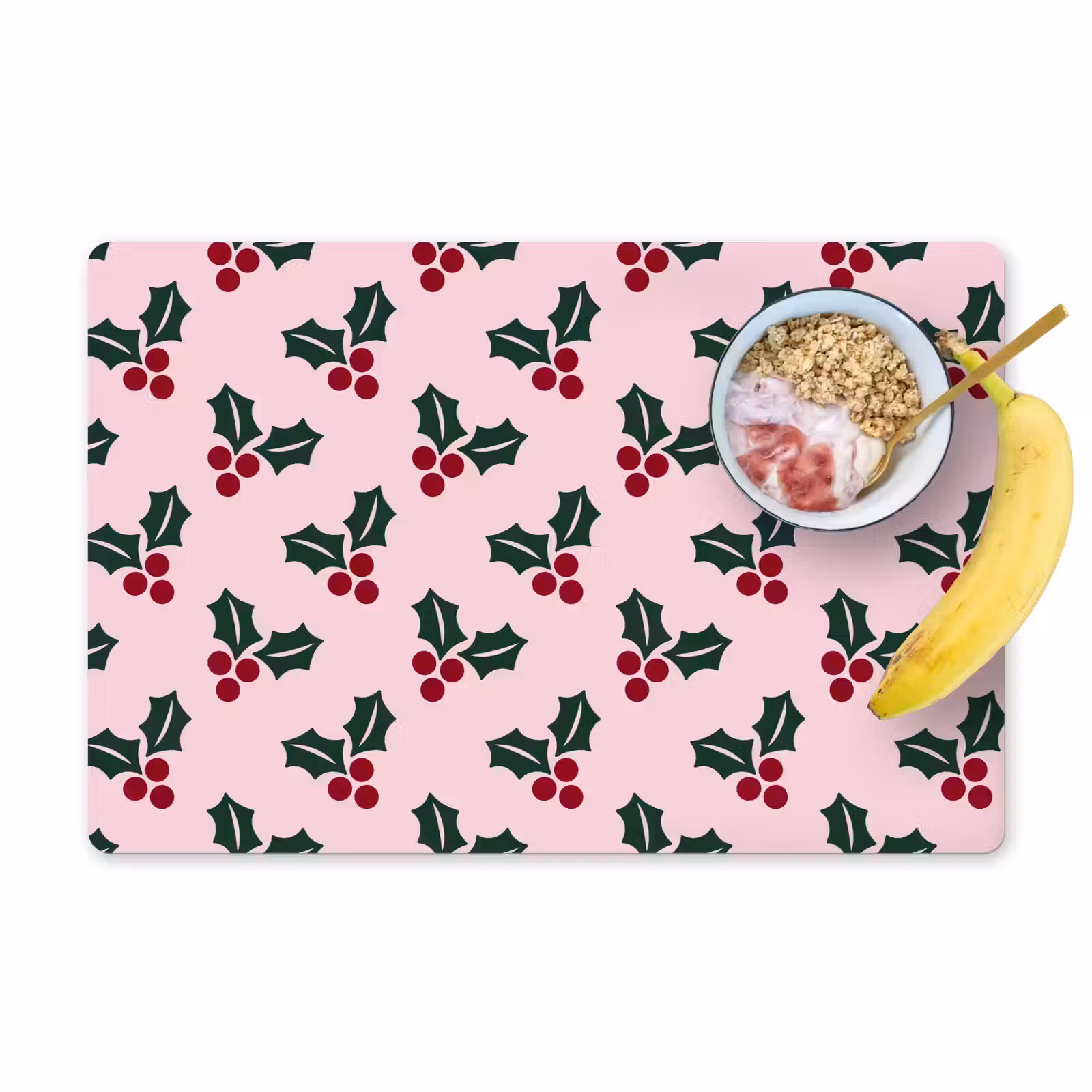 Placemat - 6 stuks - Kerst - Hulst - Groen - Roze — 1
