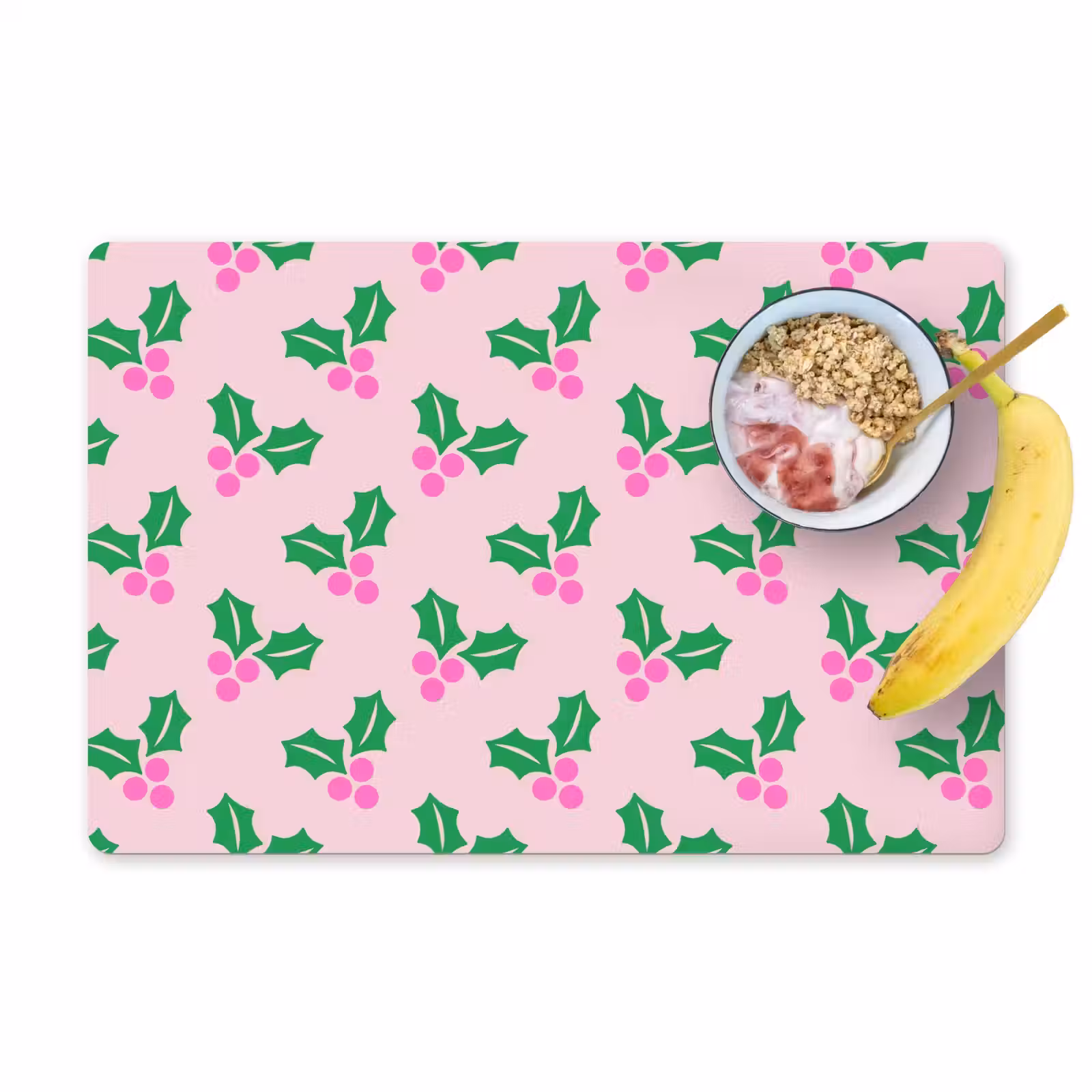 Placemat - 6 stuks - Kerst - Hulst - Roze — 1