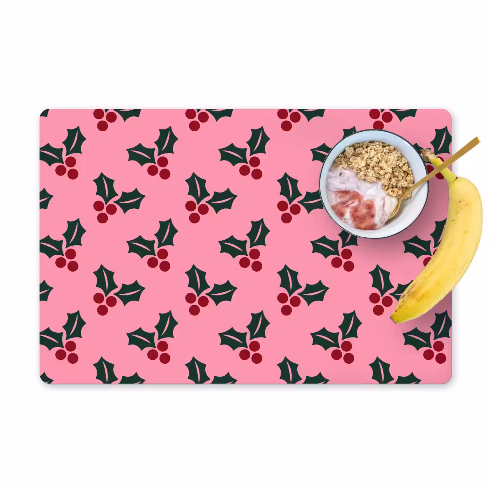 Placemat - 6 stuks - Roze - Kerst - Hulst — 1