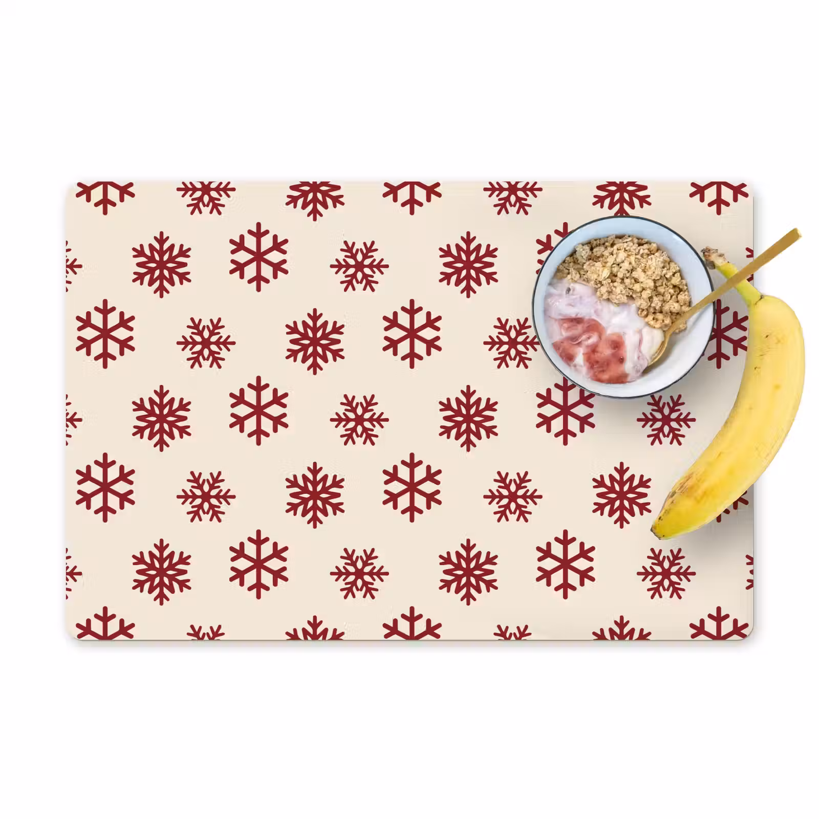 Placemat - 6 stuks - Sneeuwvlok - Crème - Rood — 1