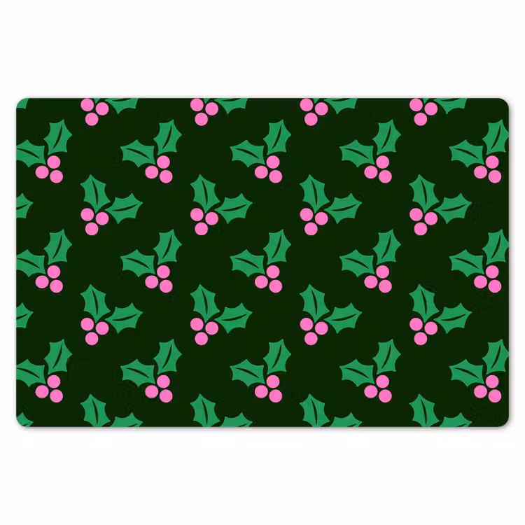 Placemat - 6 stuks - Hulst - Groen - Roze - Kerst — 7
